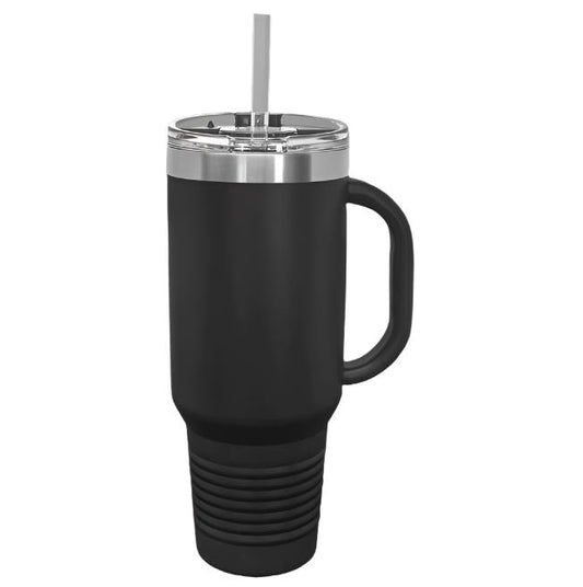 Polar Camel 40 oz. Black Travel Mug with Handle, Straw Included